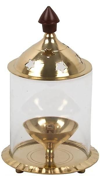 Brass Akhand Diya with Borosilicate Glass for Puja Home Temple Oil Lamp Tea Holder